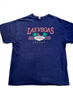 Vintage Las Vegas Navy Blue Tee with Red and Green Graphic